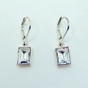 Givenchy Silver Tone Clear Faceted Crystal Dramatic Dangle Earrings 1 in